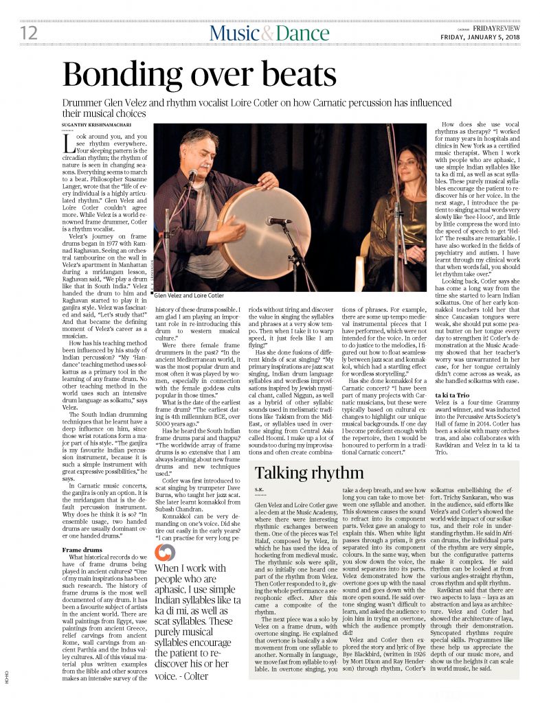 Glen Velez_Loire Cotler – The Hindu 5 Jan 2018